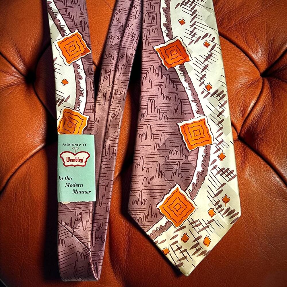 NOS 1940 50 Wembley Rayon Necktie Atomic Abstract Wide Swing Tie Vintage 4.25"